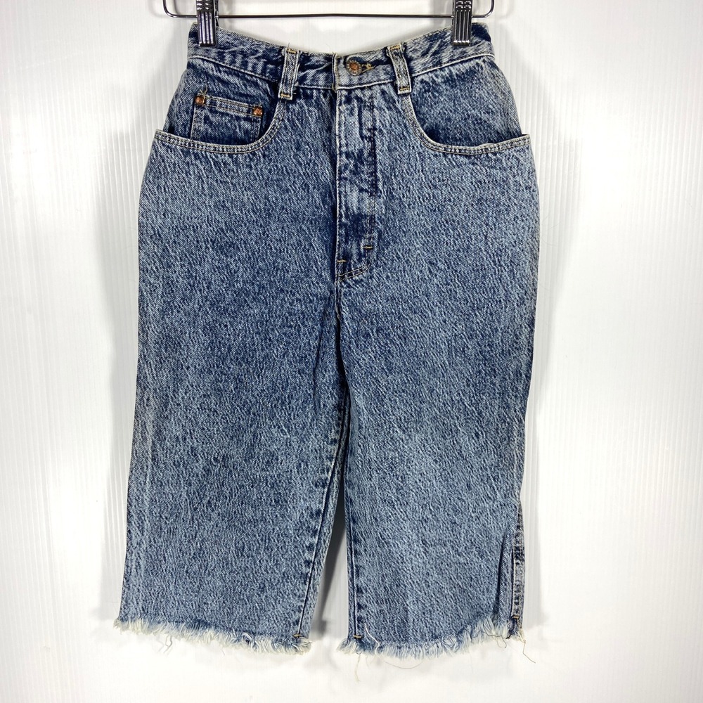 Vintage 80s Gitano Express Blue Acid Wash Denim Pedal Pusher‎ Shorts Womens 5 6